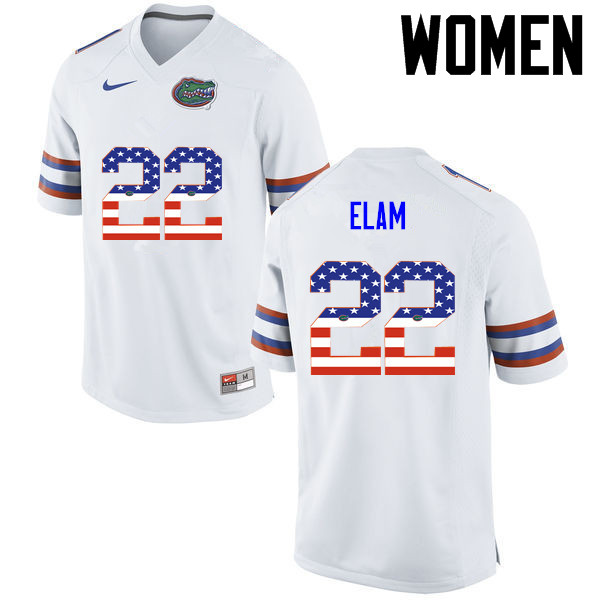 Women Florida Gators #22 Matt Elam College Football USA Flag Fashion Jerseys-White